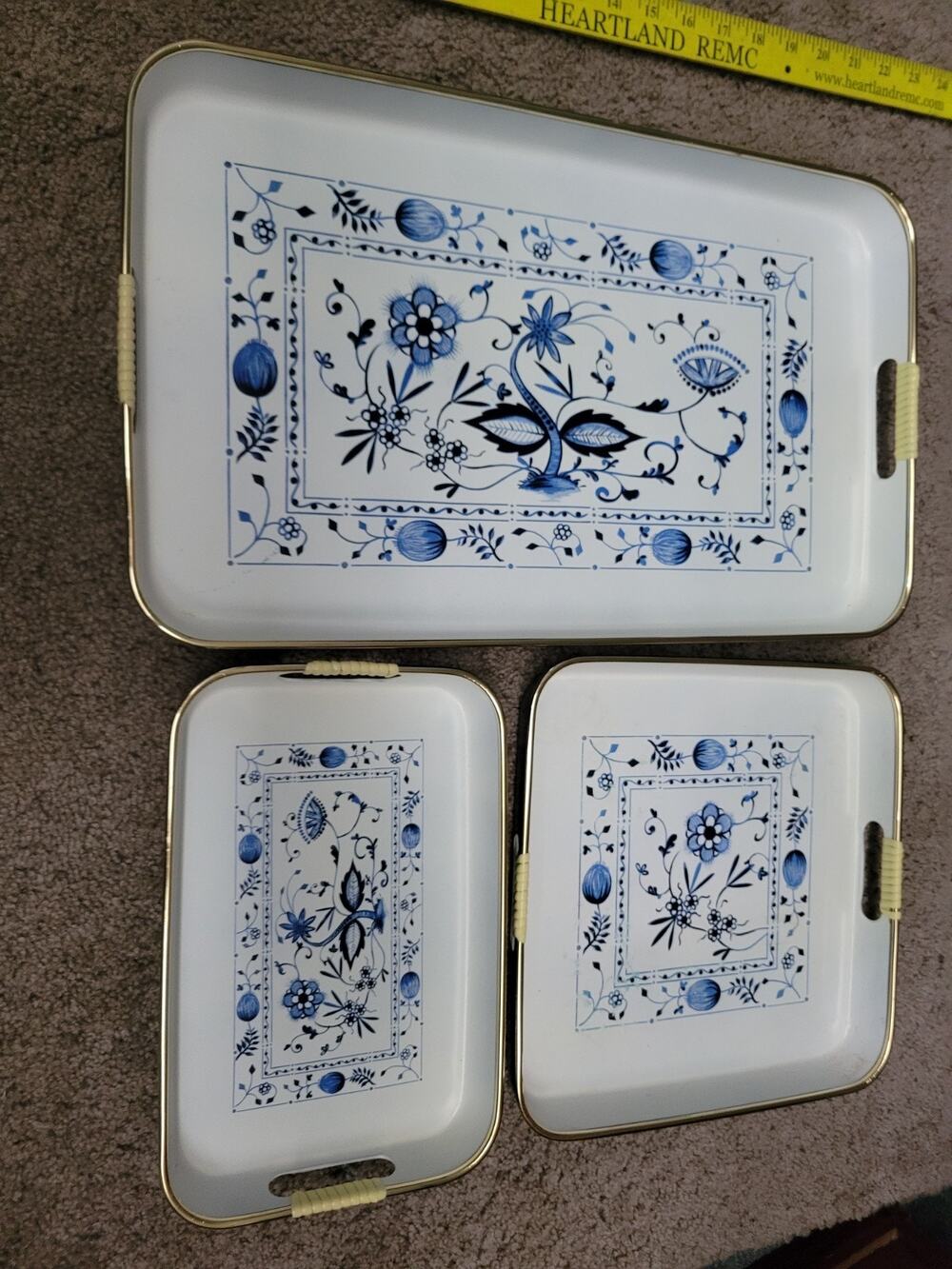 Showa Retro Serving Trays 3pcs Floral Pattern Japanese Tableware Collection